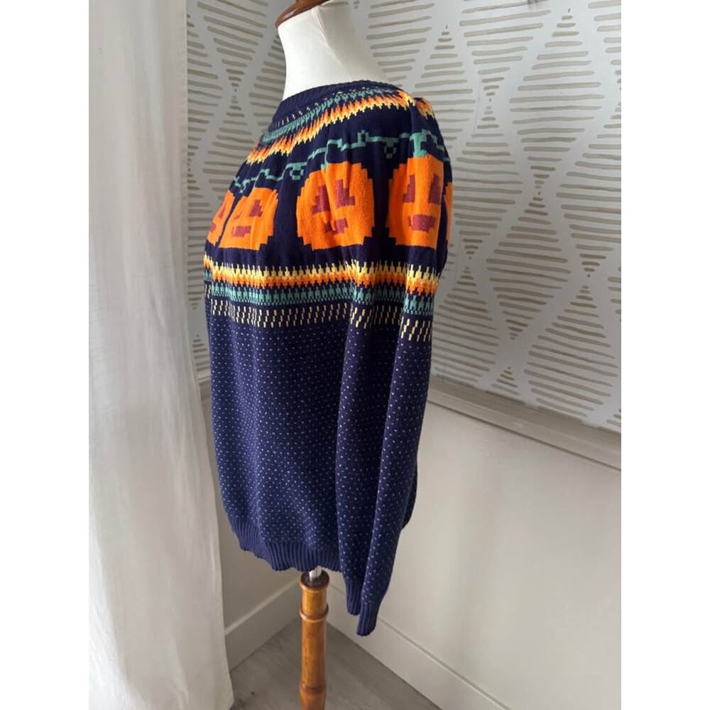 ModCloth Medium Give ‘Em Pumpkin to Talk About Fair Isle Sweater Halloween - Picture 2 of 5